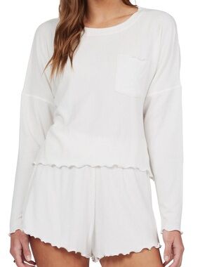 NWT Roxy Cozy Day Cream Ribbed Scoop-Neck Long Sleeve Top - size medium